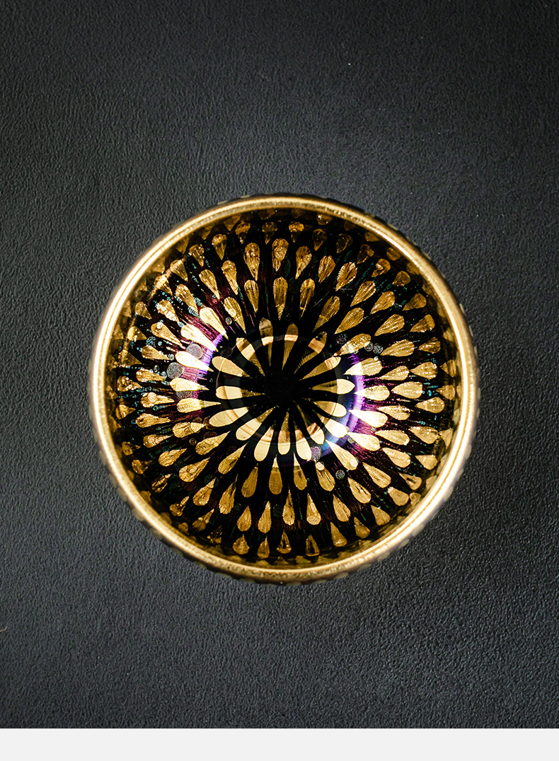 手工金油滴建盏铁胎黄金天目茶盏鎏金陶瓷主人杯金盏茶杯单个礼盒