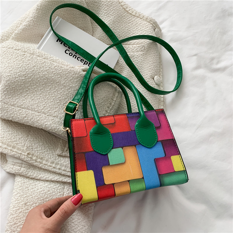 Rainbow Striped Contrast Color Women's Bag 2021 New Online Influencer Cute Flip Fashion Small Square Bag Chain Crossbody Shoulder Bag