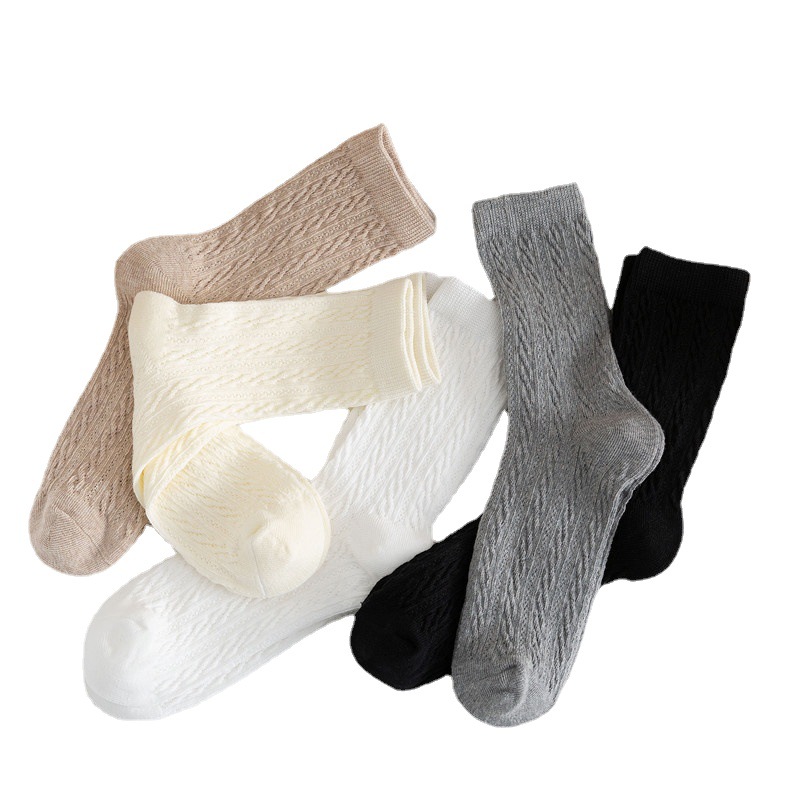 Women's Eight-Character Flower Three-Dimensional Relief Socks Lolita Solid Color Casual Women's Socks Middle Tube Cotton Socks