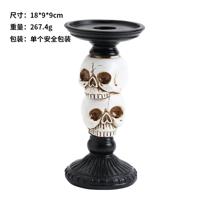 Cross-Border New Halloween Decorations Horror Skull Crow Resin Candlestick Home Haunted House Party Ornaments