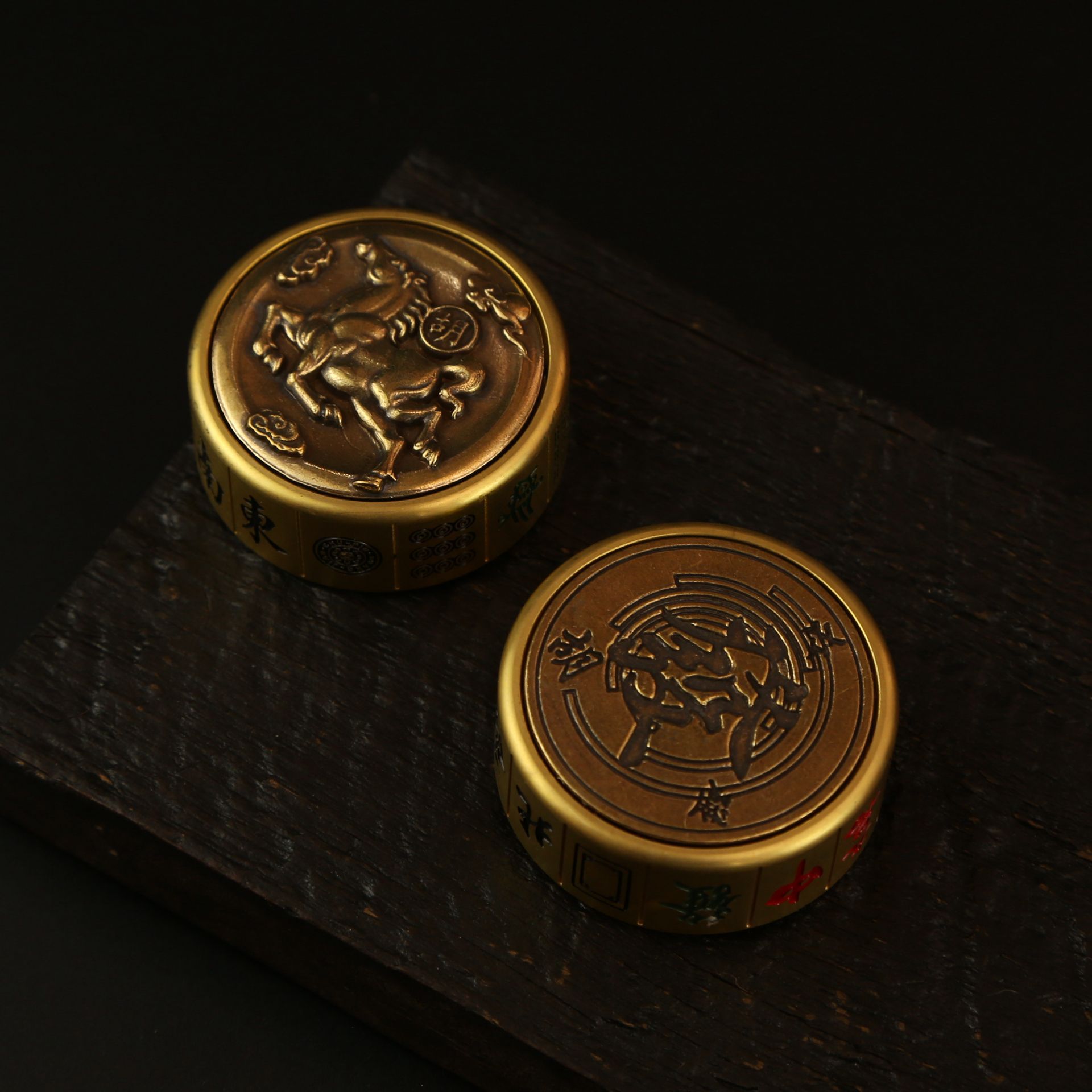 太极八卦双鱼转转纯黄铜手把件解压神器马上胡趣味麻将指尖陀螺