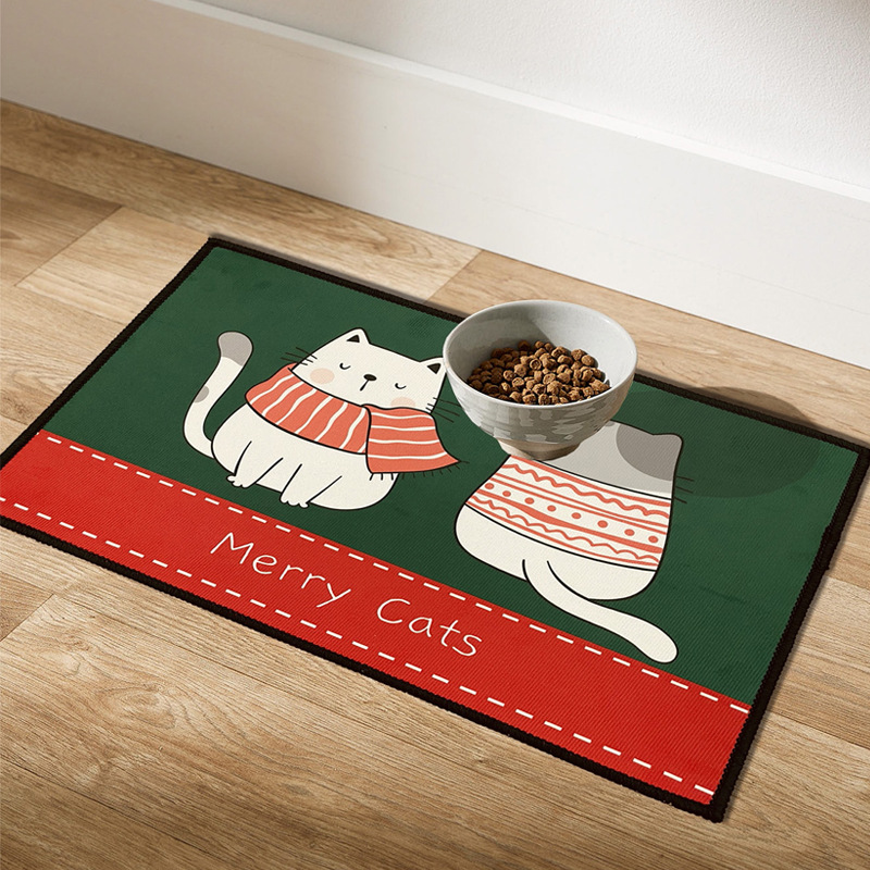 Pet Cat Christmas Holiday Crystal Velvet Non-Slip Mat Set Entrance Bedroom Living Room Carpet Mats