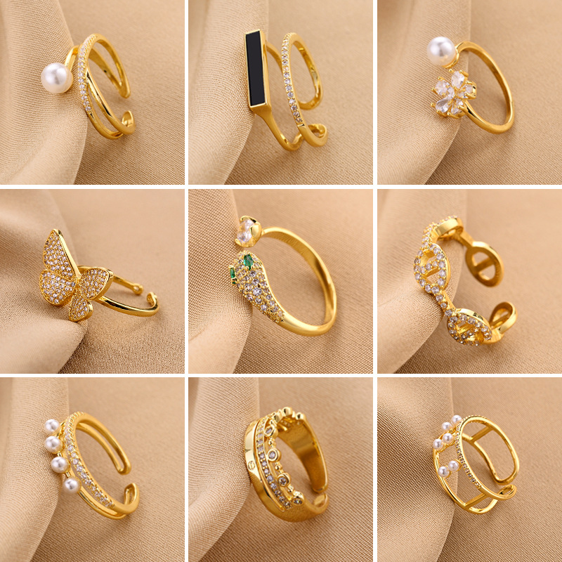 小众设计ins风个性高级戒指女轻奢珍珠锆石开口戒指女饰品指环批