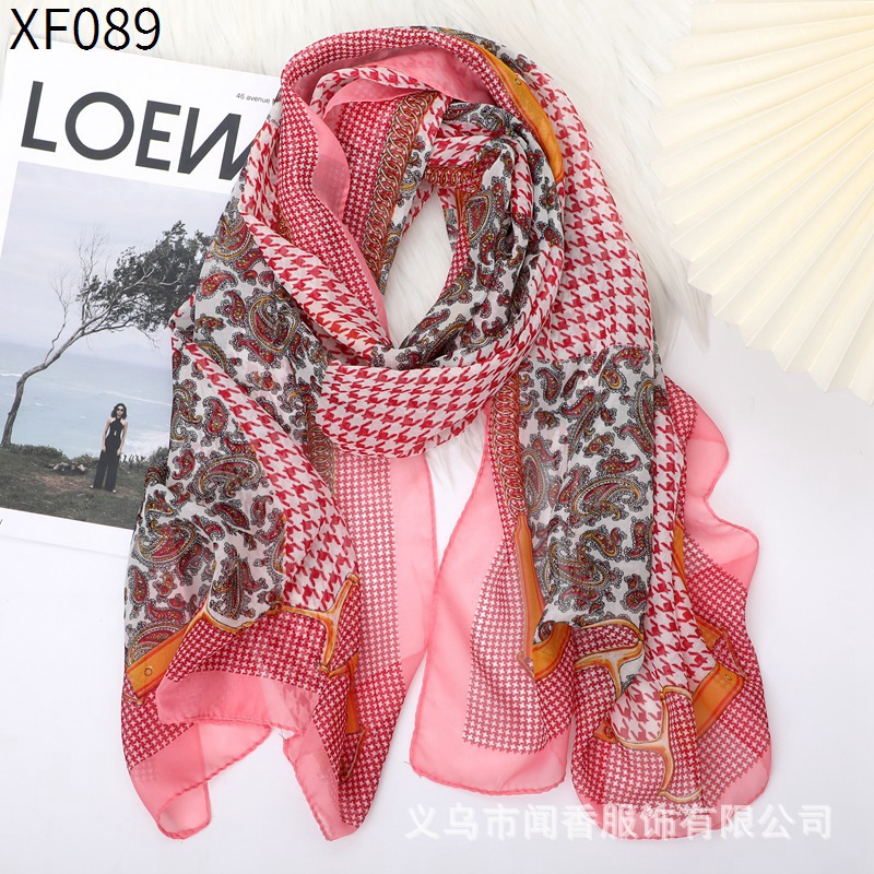 New Chiffon Silk Scarf Houndstooth Cashew Printed Scarf Spring and Summer Sunscreen Scarf Autumn and Winter Neck Protection Scarf Thin Silk Scarf