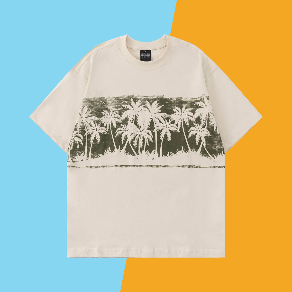 短袖t恤宽松椰树印花半袖潮牌男女同款纯棉short sleeve t-shirt