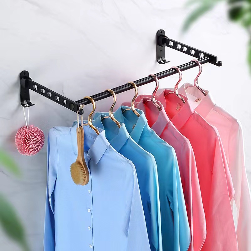 免打孔晾衣架隐形晒衣服神器折叠伸缩杆壁挂式阳台室内厕所卫生间