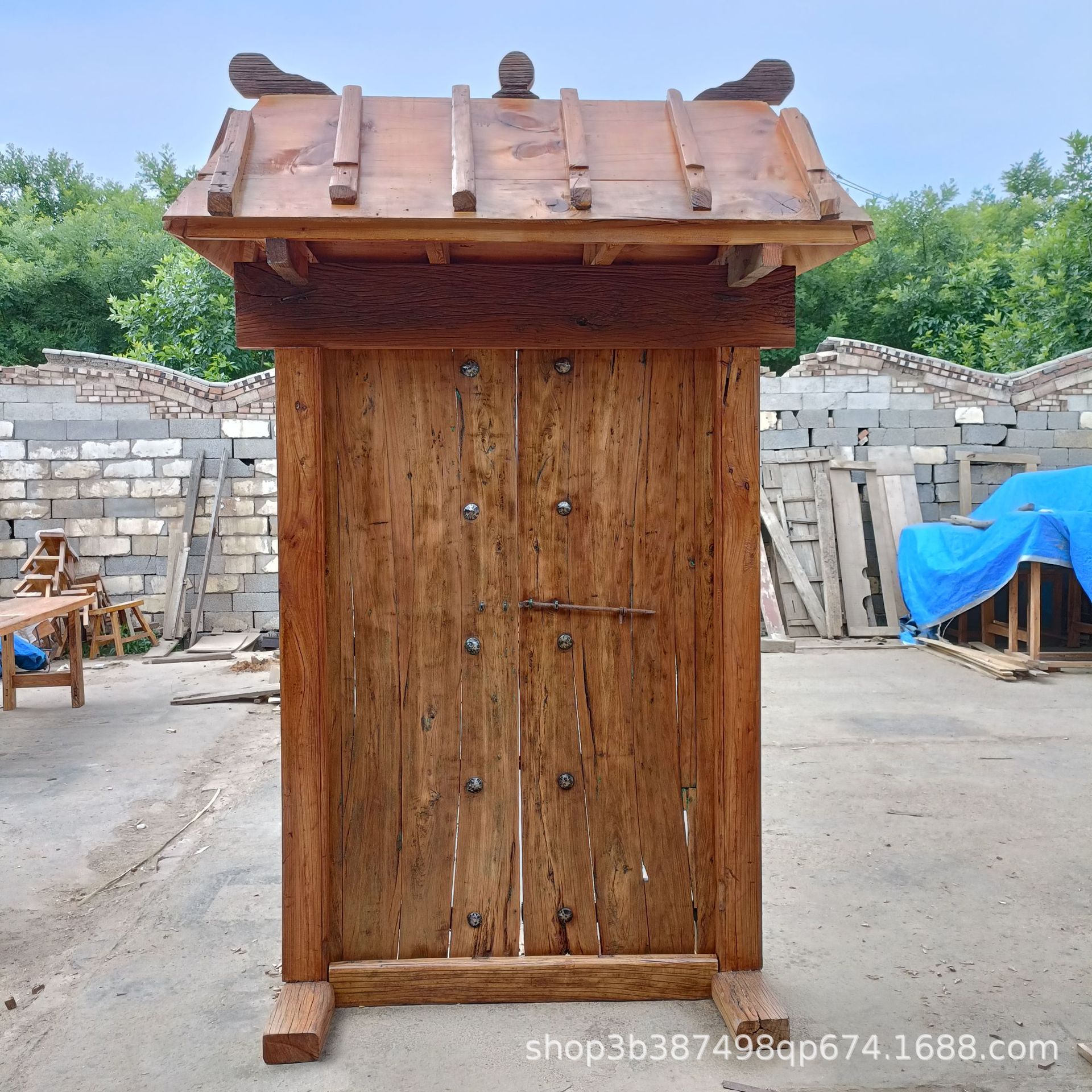 老榆木门框 新中式实木榆木板材大门 做旧老榆木别墅门乡村风木门