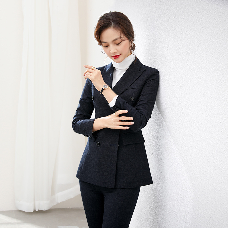 白领气质女神范衣服职场ol通勤女装轻熟套装冬双排扣长袖西装外套