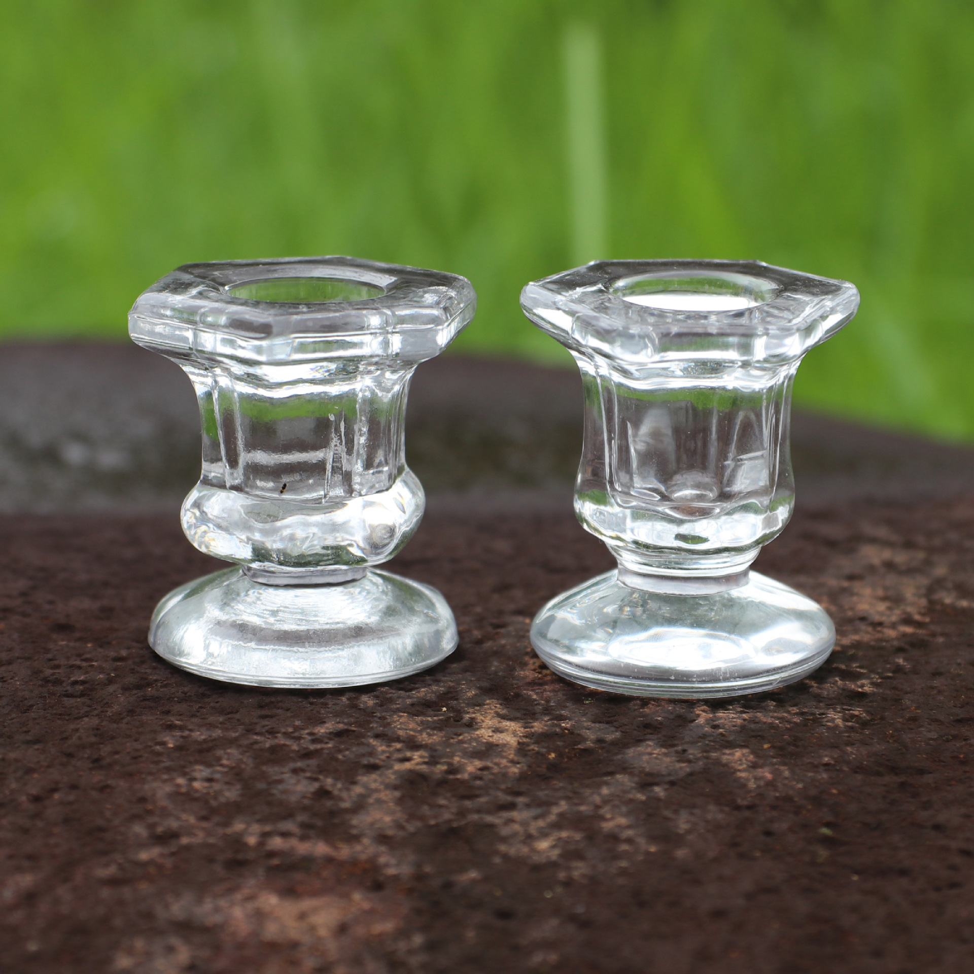 玻璃烛台 家用六角杆蜡底座 浪漫餐桌透明蜡烛台 创意家居摆件