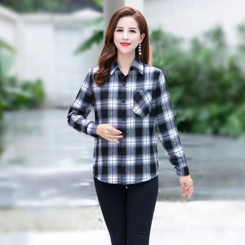 Spring Plaid Shirt Women's Shirt Brushed Plaid Shirt Women's Long Sleeve Korean Style Slimming Korean Style Spring Top
