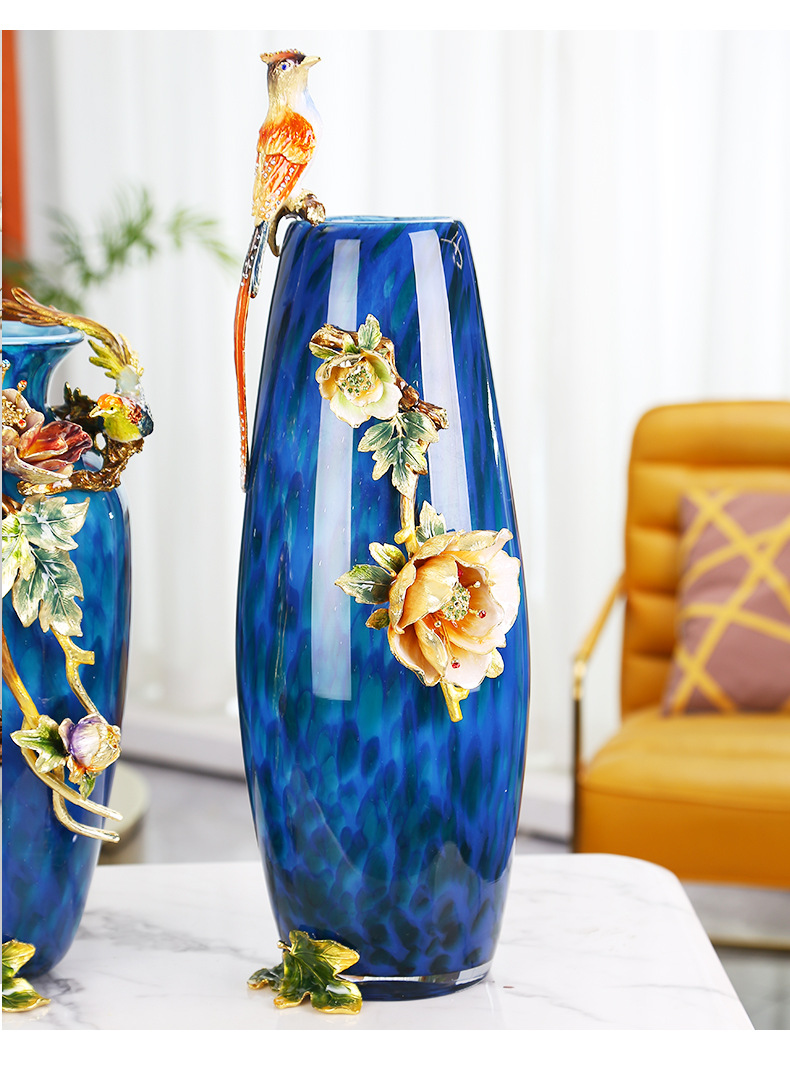 Enamel Vase Decoration European Style Hallway TV Cabinet Creative Living Room Glass Flower Arrangement Bottle Domestic Ornaments