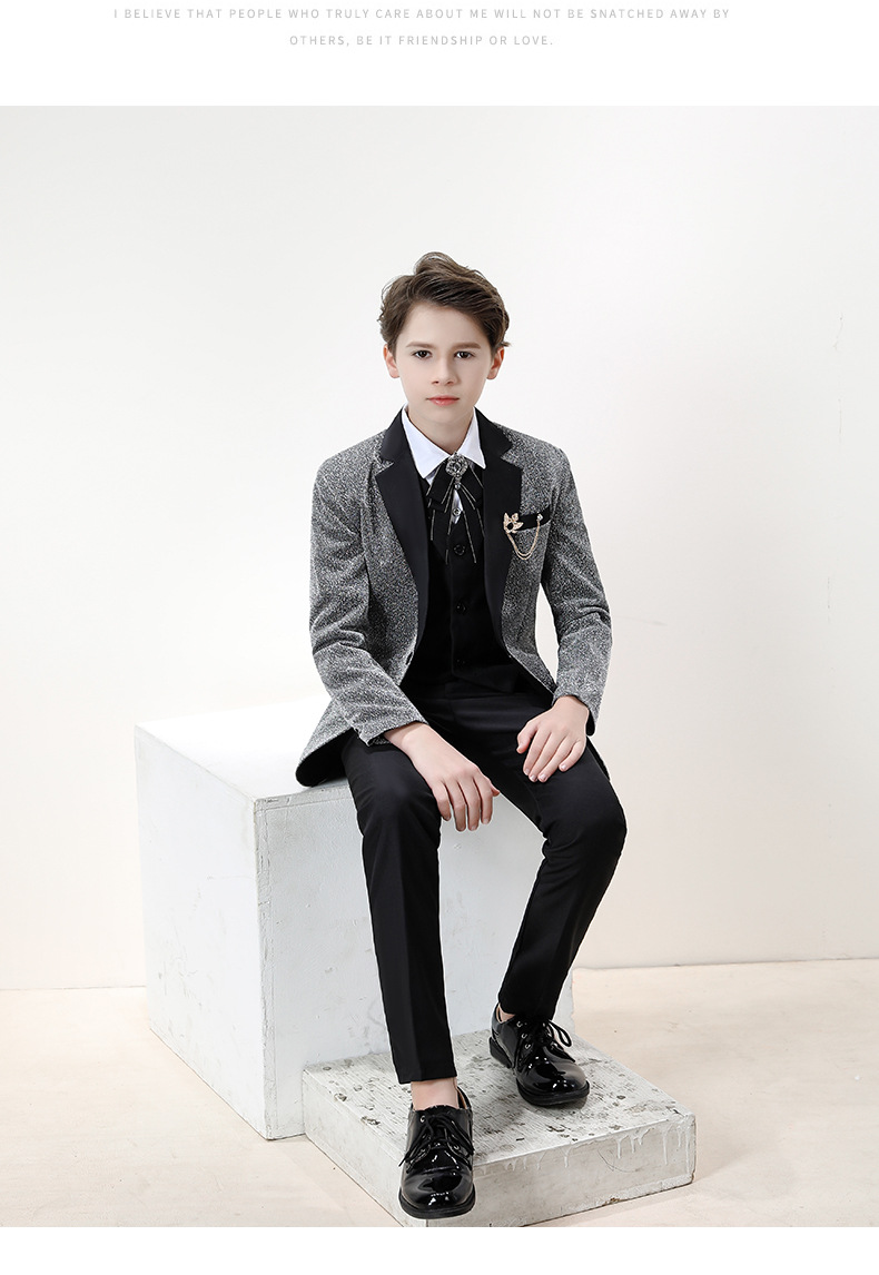 2022春季新款英伦风小男孩主持人演出服中大童灰色潮流男童小西装