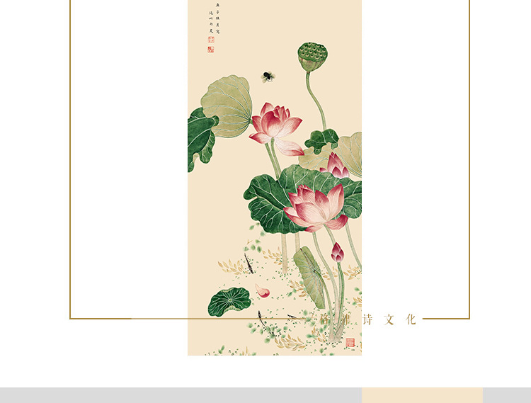 源头厂家直供一路连升荷花图丝绸画挂画卷轴画新中式家居装饰画