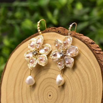 珍珠耳饰高级感巴洛克花朵耳环法式复古气质张手工饰品批发天然