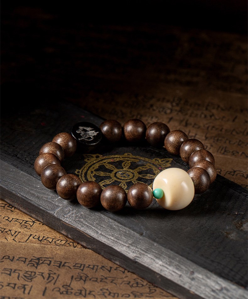 越南沉香单圈手串10mm左右diy男士搭配象牙果黑檀手链老料佛珠