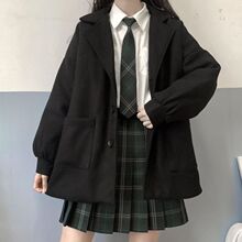 早秋冬季日系小个子短款学院风涤纶大衣秋冬女黑红呢子外套制服