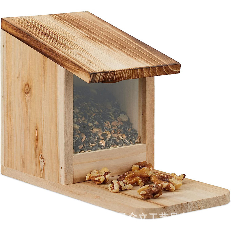 Wooden Feeder Flip Squirrel Feeder Pet Indoor and Outdoor Animal Squirrel House Food Storage House