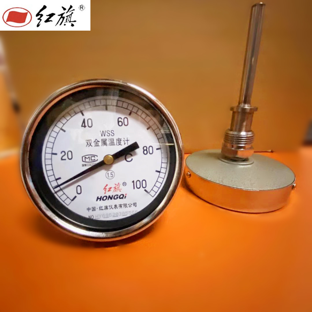 红旗工业双金属温度表指针式管道锅炉表盘温度计wss4010100度