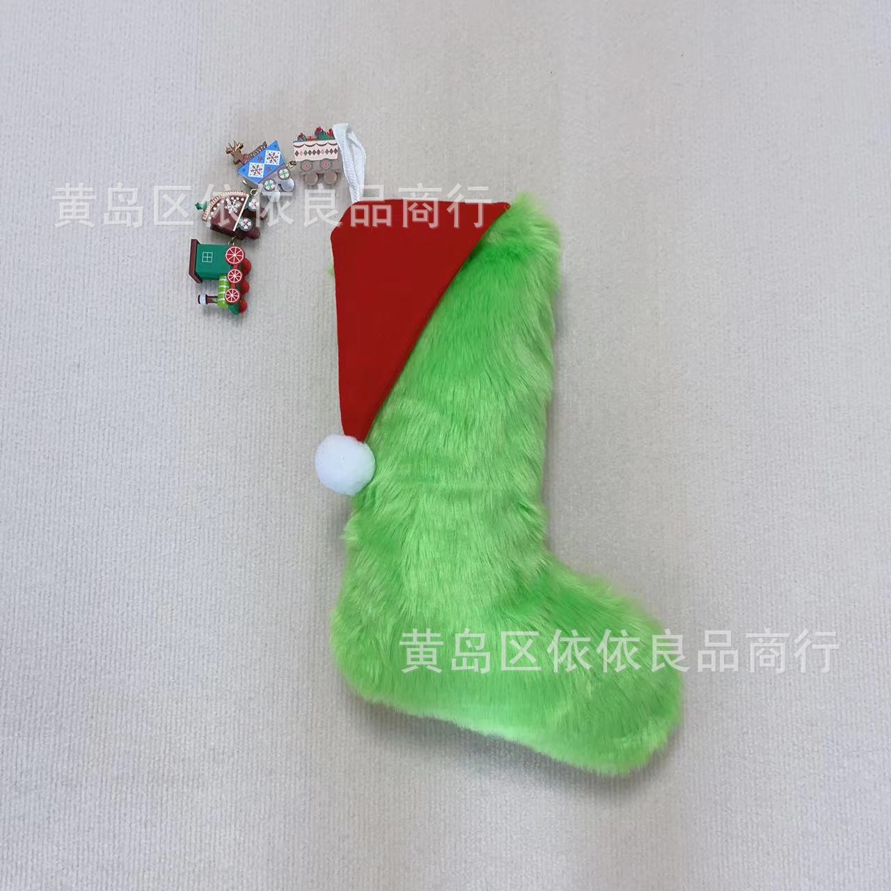 24年新款跨境创意圣诞袜小圣诞帽装饰荧光绿圣诞袜圣诞糖果礼品袋