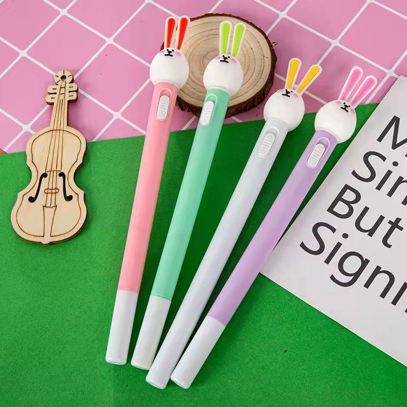 卡通小动物装饰外壳可开关发光可爱儿童玩具笔学生节日礼品中性笔