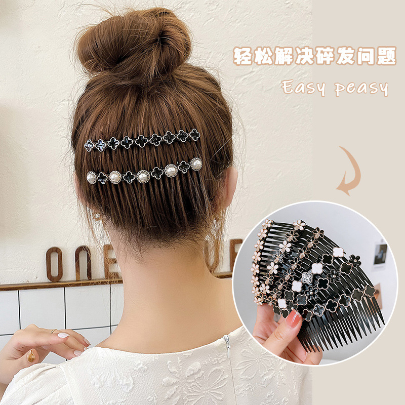 Classic Style Pearl Flower Non-Slip Broken Hair Organizing Box Bangs Broken Hair Comb Joker Hairclip Back Head Hair Comb