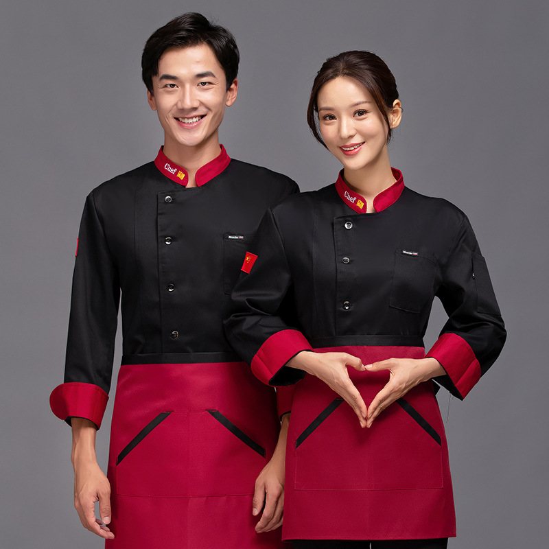 厨师工作服长袖套装男女秋季餐厅烘焙饭店食堂后厨房快餐饮白色