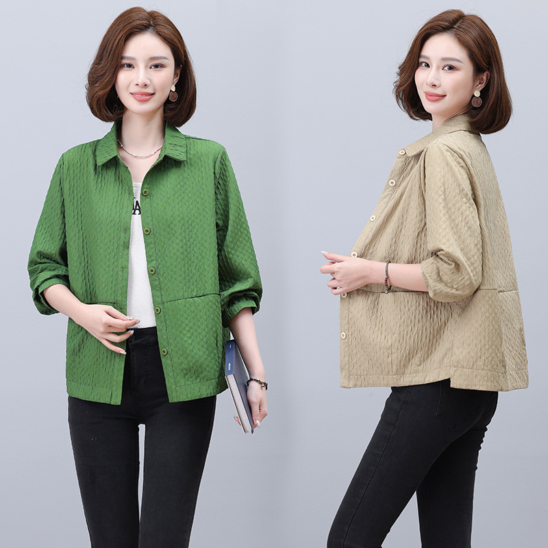 Age-Reducing Solid Color Loose Cardigan Zipper Coat G Spring and Autumn Fashion Mom Wear All-Matching Sports Casual Baseball Uniform