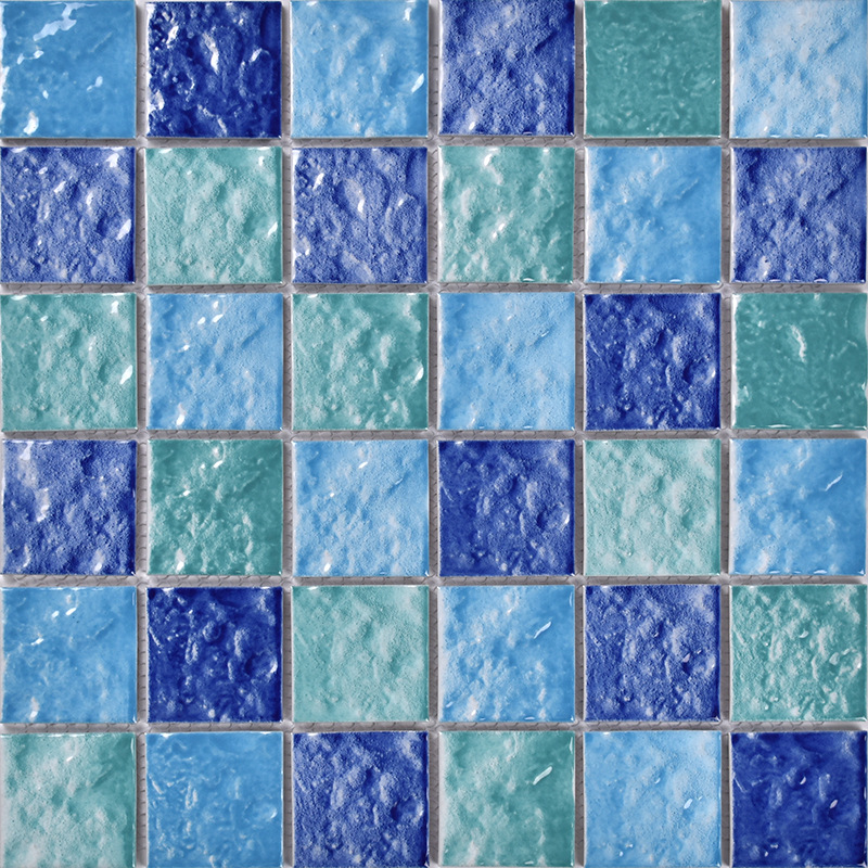 佛山双鸥48 25蓝色混贴凹凸水波纹温泉酒店网红泳池马赛克瓷砖
