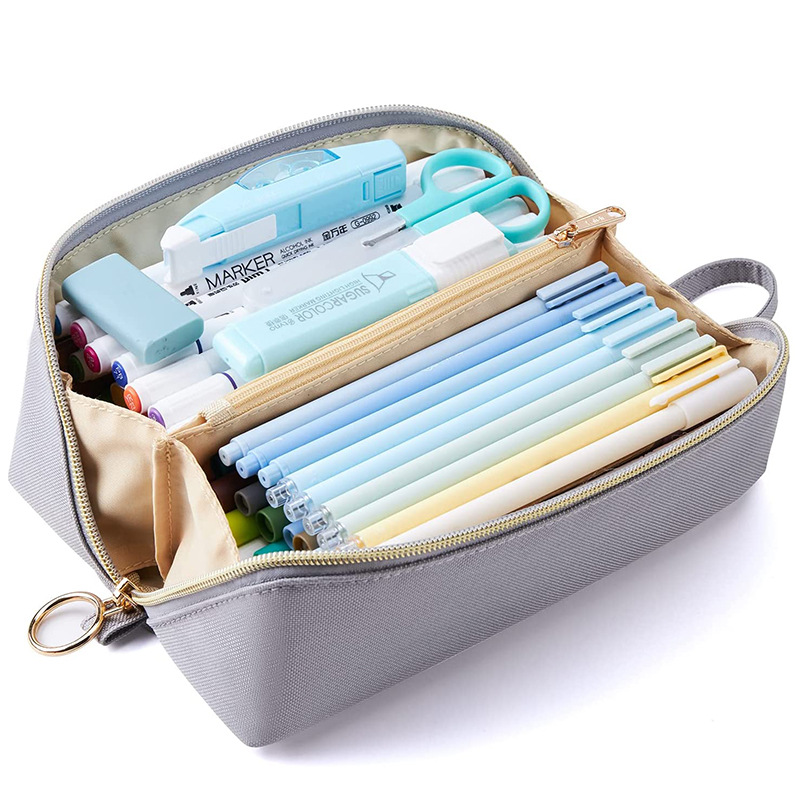 亚马逊新款笔袋高级灰男女通用文具袋大容量小学初中文具盒化妆包