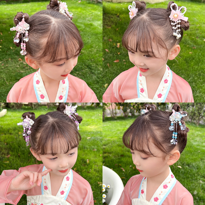 Children Antique Hairpin Girls Fringed Headwear Baby Tang Costume Hanfu Hairpin Little Girl Headdress Flower Chinese Style Ornaments