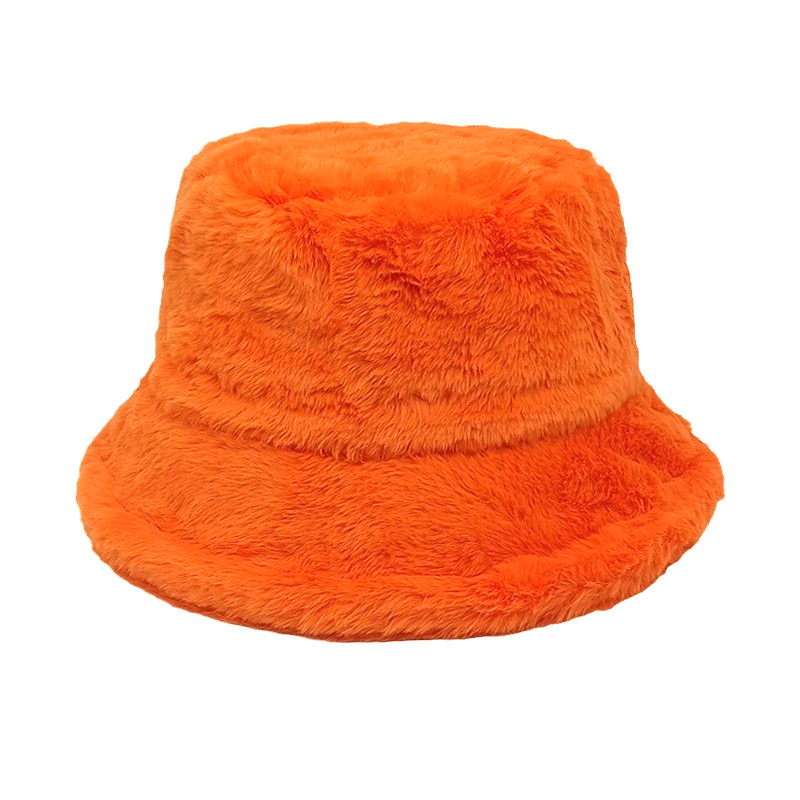 Amazon Hot Sale Solid Color Simple Imitation Rabbit Fur Bucket Hat European and American Autumn and Winter Outdoor Keep Warm Sunshade Plush Bucket Hat