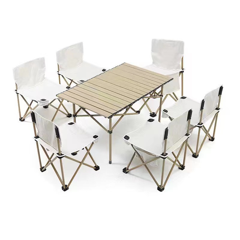 Outdoor Folding Tables and Chairs Set Leisure Travel Portable Camping Picnic Multifunctional Egg Roll Table Car Barbecue Equipment