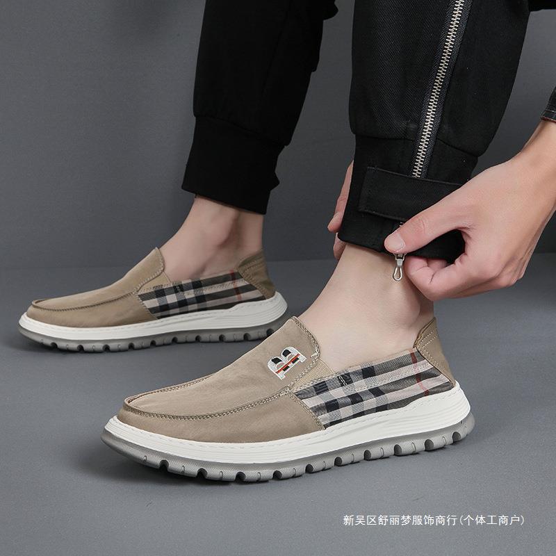 布鞋2024夏季款透气冰丝布板鞋男士一脚蹬软底休闲鞋防臭百搭男鞋