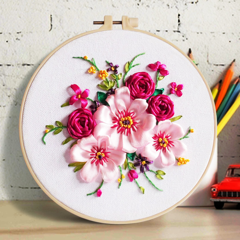 丝带绣新款小图花卉摆件学生手工刺绣diy材料包新手立体绣