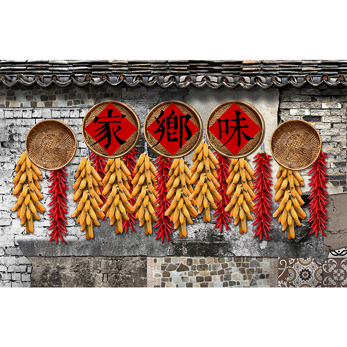 农家乐私房菜馆餐厅背景墙壁纸东北铁锅炖大锅台饭店装饰火锅墙纸