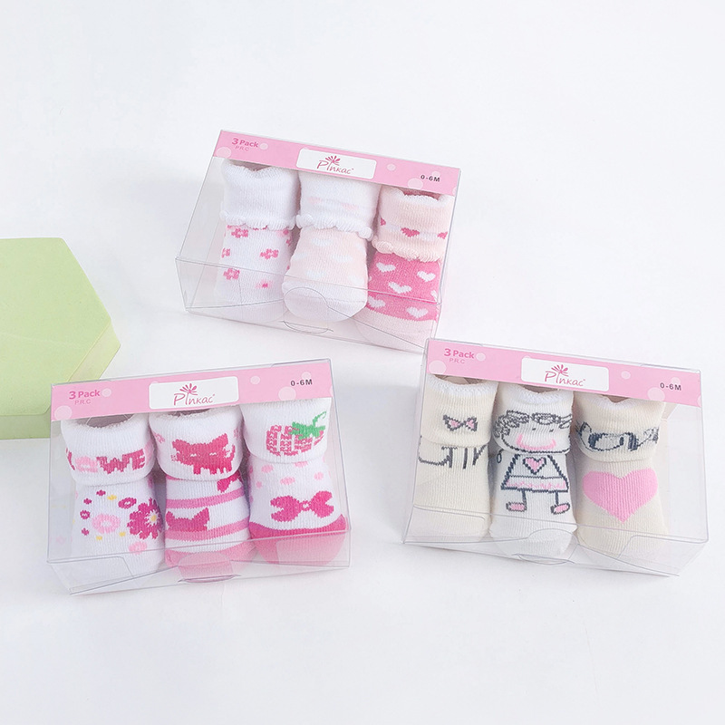 Foreign Trade Kid's Socks Baby's Socks Strips Cute Pattern Men and Women Baby and Infant Cartoon Socks 3 Pairs Gift Box