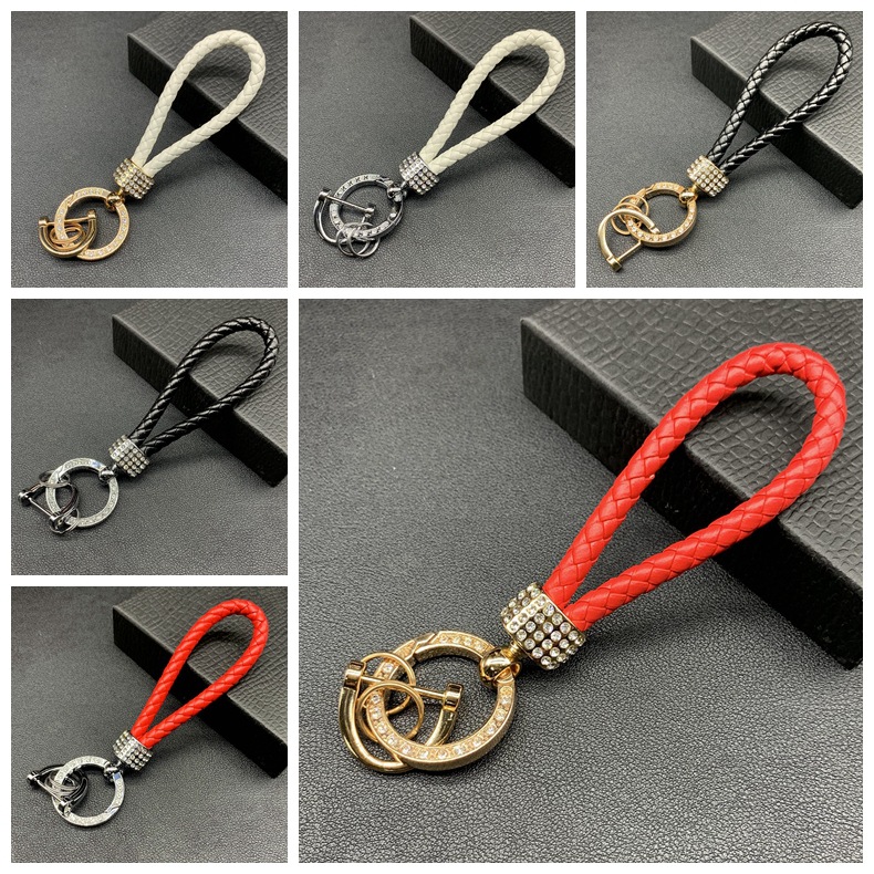 Woven Leather String Car Key Ring Wholesale High-End Kirsite Key Ring Car Keychain Ornaments