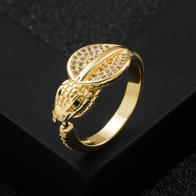 欧美潮流爆款 铜镀金微镶彩色锆石尾戒 蛇形戒指精美百搭指环配饰