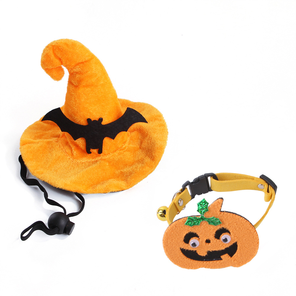 Cross-Border Spot Pet Halloween Accessories Set Dog Bat Hat Cat Pumpkin Collar Pet Decorations