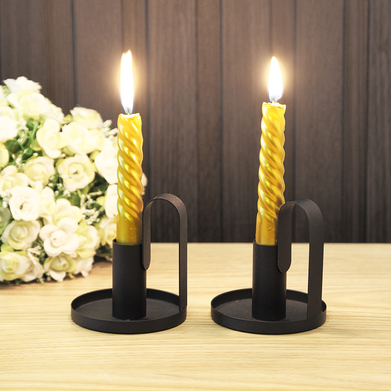 跨境批发欧式铁艺烛台黑色餐厅蜡烛底座复古金属烛台托蜡烛台摆件
