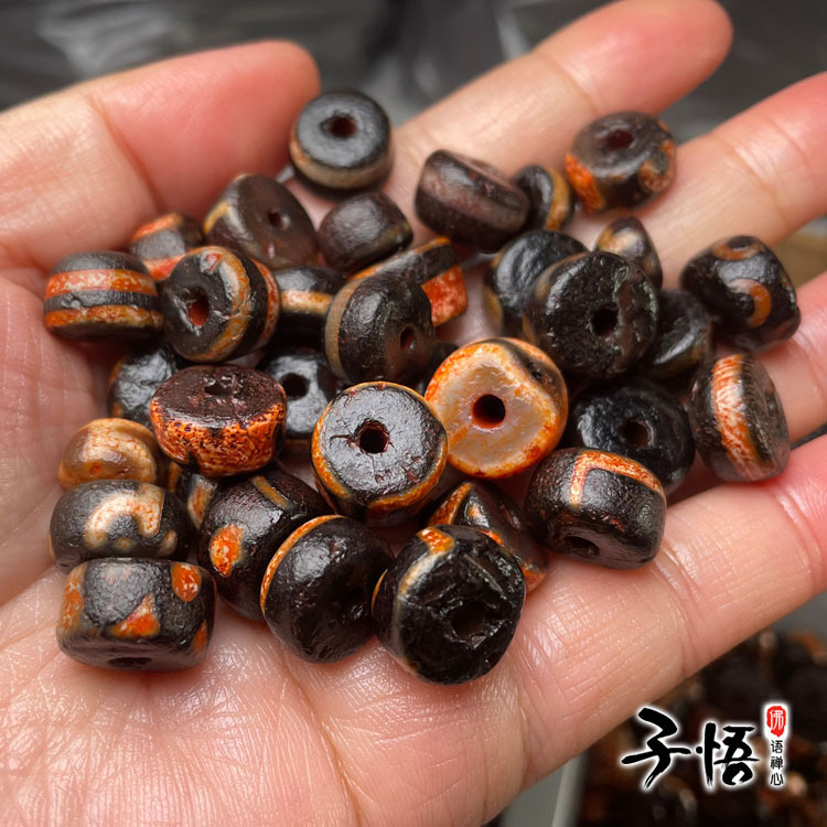 西藏至纯天珠隔片散珠 老玛瑙古珠各种图腾切片diy佛珠配饰批发