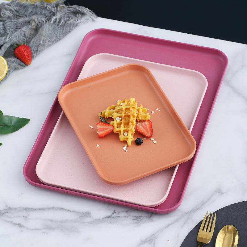 INS Style Wheat Straw Tray Hotel Restaurant Serving Tray Tea Tray Household Rectangular Plastic Plate Commercial Use