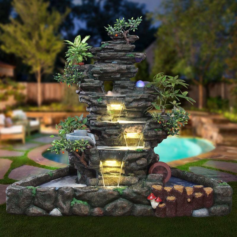 大型落地假山流水喷泉摆件风水轮加湿器鱼池客厅室外瀑布装饰景观