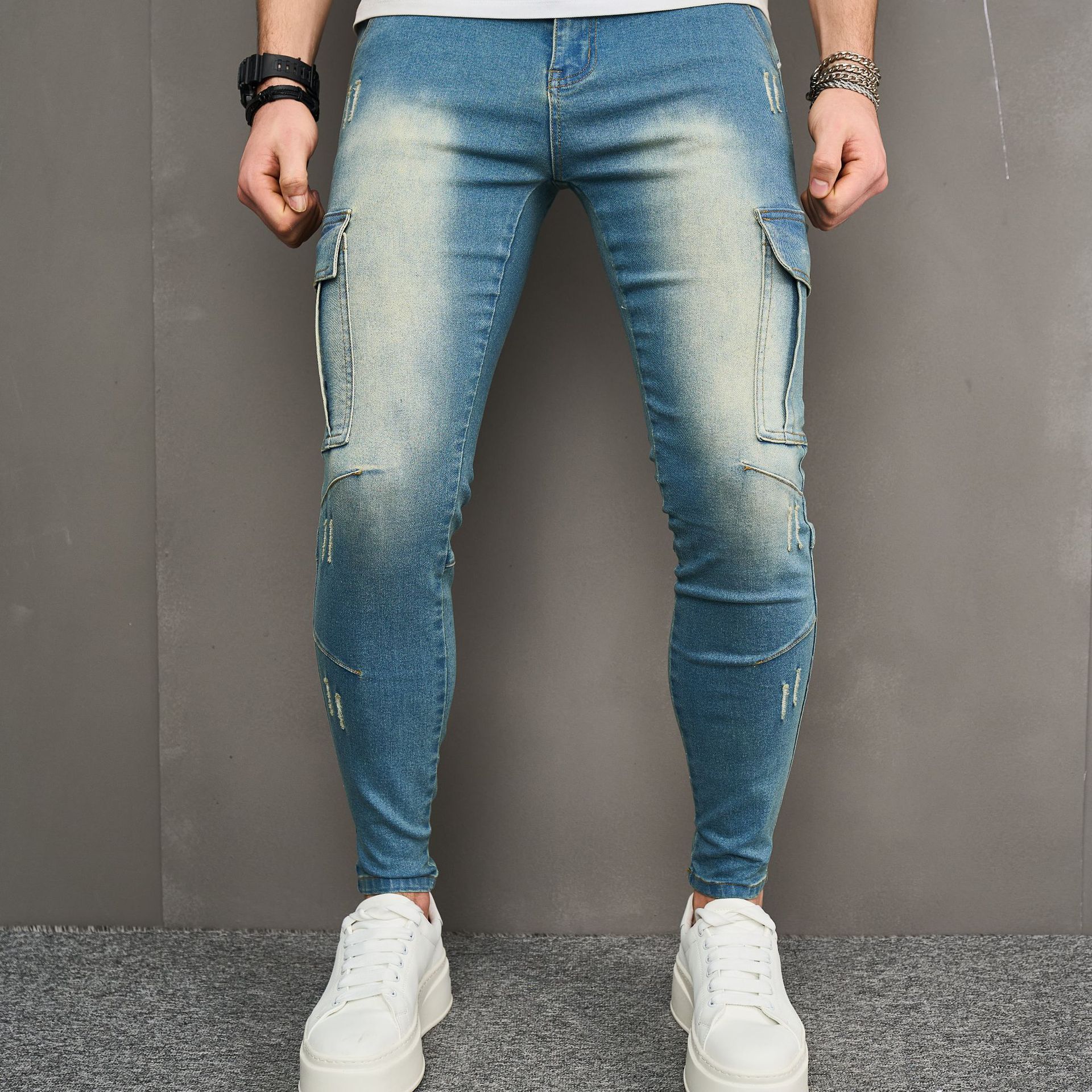 美式高街新款马骝潮流紧身裤亚马逊休闲男士牛仔裤ins长裤-阿里巴巴