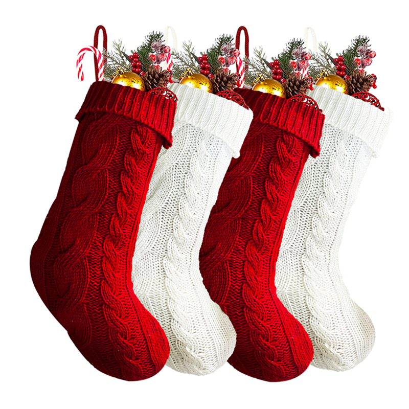 圣诞节装饰用品圣诞袜子礼物袋针织圣诞袜圣诞挂件大号红白圣诞袜