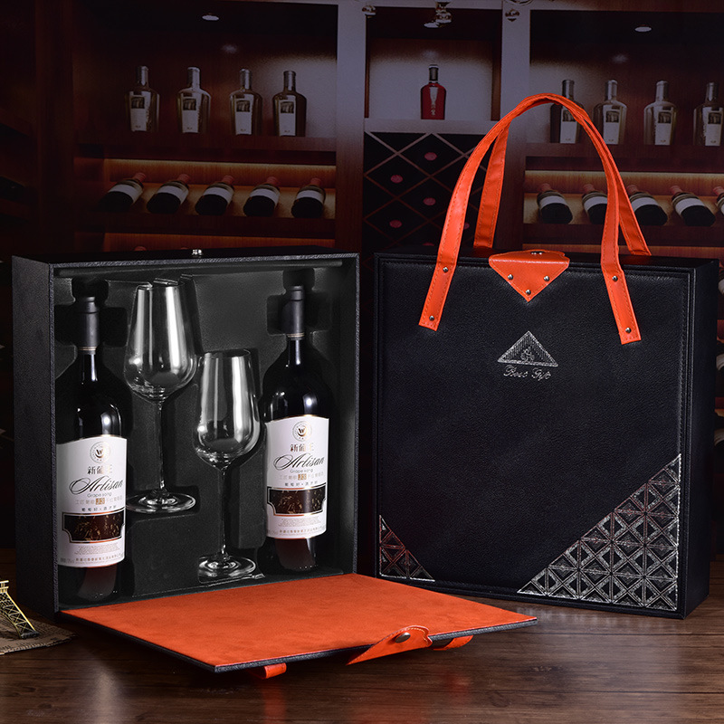 高端红酒盒空盒包装盒单支双支通用葡萄酒礼盒真皮红酒包装礼盒