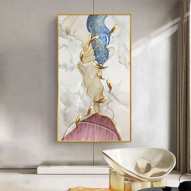 轻奢客厅装饰画金鱼高档大气背景墙挂画抽象玄关壁画大尺寸落地画