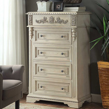 美式乡村实木复古五斗柜法式新古典橡木雕花白色做旧卧室抽屉柜