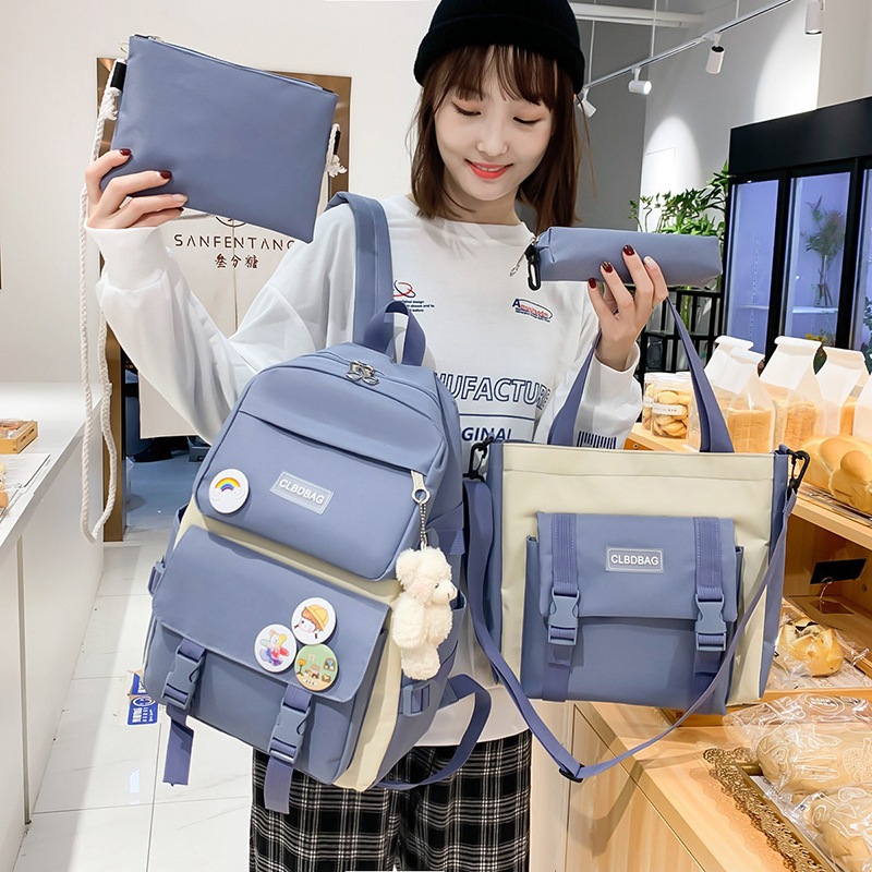 INS Schoolbag Korean Harajuku Style Ulzzang Backpack Female Early High School and College Student Mori Style Four-Piece Backpack Fashion