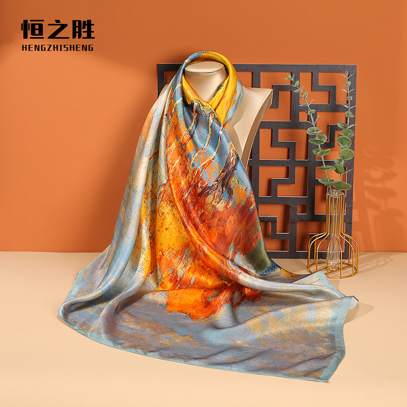 High-Grade Silk Scarf 90 Spring and Autumn Women's Large Kerchief Sun Protection New Crepe Satin Mulberry Silk High-End Gift